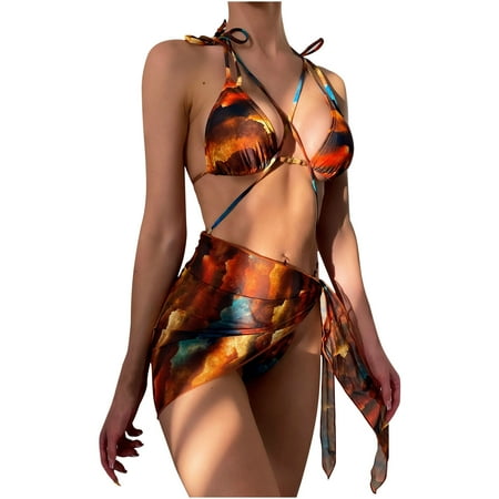 Ichuanyi Swimsuits for Women Clearance Women s Sexy Split Bikini Three-Piece Solid Color Beach Padded Bra Swimsuit