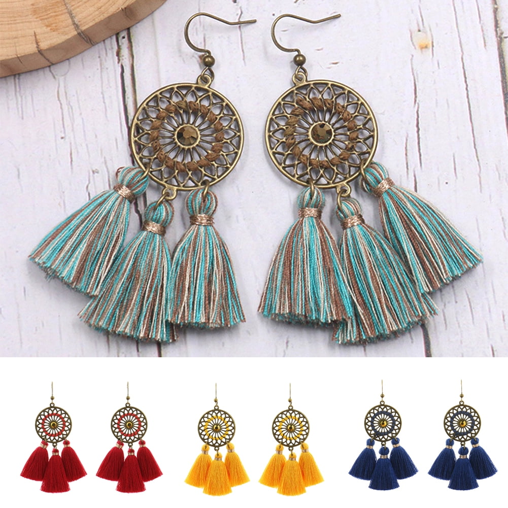 SPRING PARK 1 Pair Women Fashion Bohemian Earrings Long Tassel Fringe Fringed Dangle Earrings Jewelry