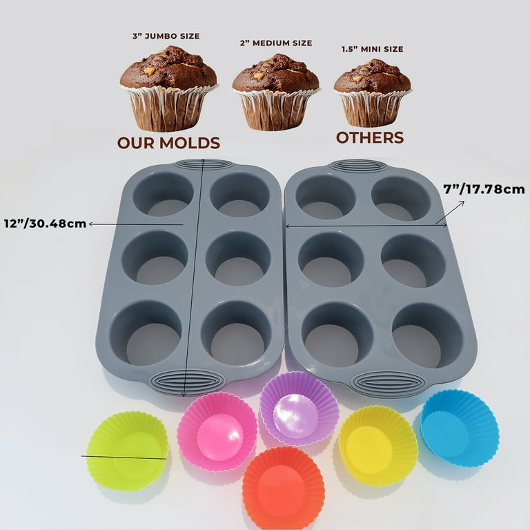 ITPCINC- Silicone Muffin Pan BPA Free, 2 Pack 6 Hole Large