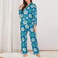 thumbnail image 2 of Pajama Sets for Women 2 Pcs, Blue Daisies Flowers Button Down Long Sleeve Sleepwear Lounge PJ Sets, 2 of 6