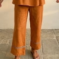 thumbnail image 4 of Morrtic Women's Eyelet Spliced 2 Piece Solid Color Set – Round Neck Half Sleeve Blouse & Wide-Leg Pants, Summer Casual Outfit Orange，XL, 4 of 6