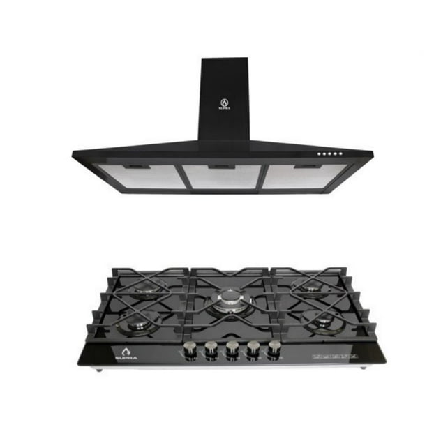 Combo Biella SUPRA Parrilla y Campana 87 cm Negro Cristal Templado Encendido Electrónico