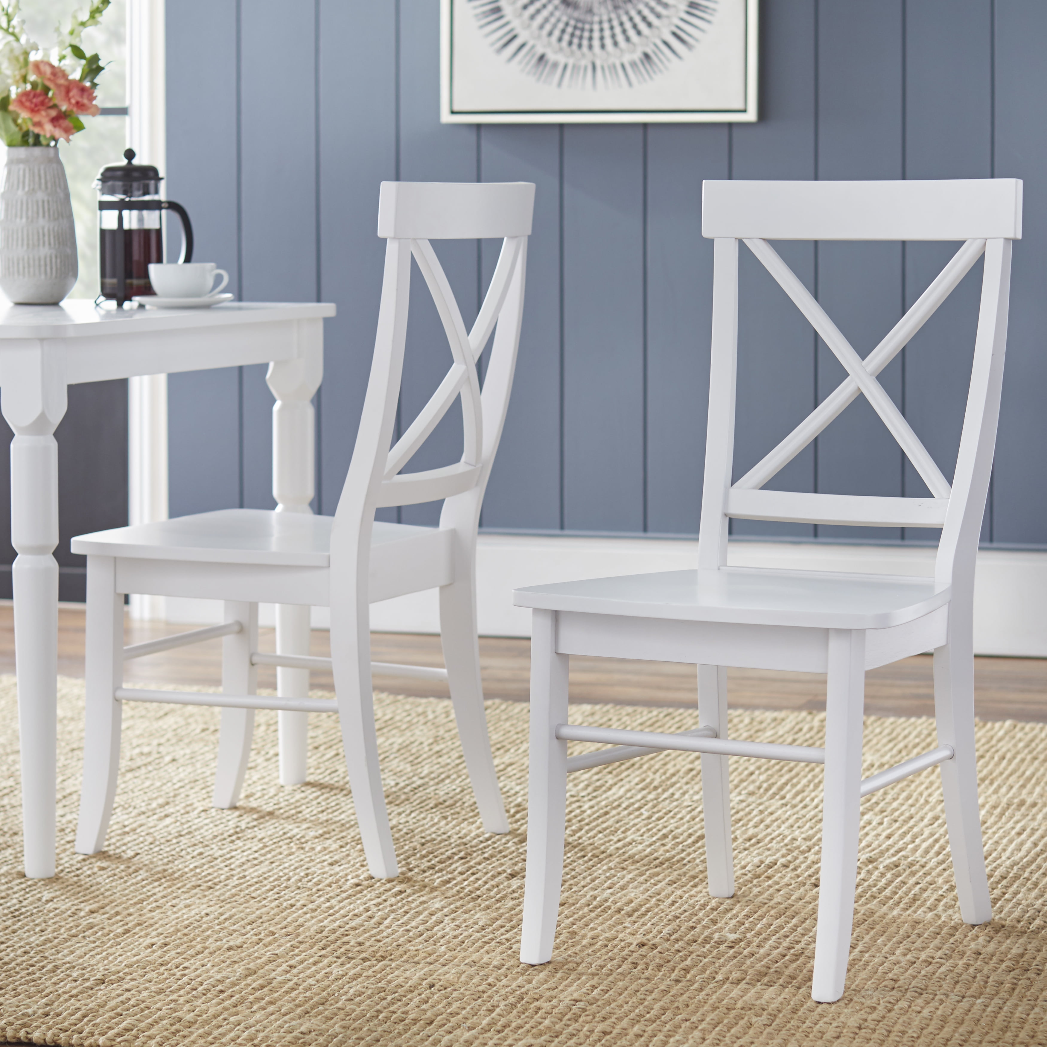 Simple Living Albury Dining Chairs (Set of 2) Side Chairs White Painted Rubberwood Nautical & Coastal, Traditional