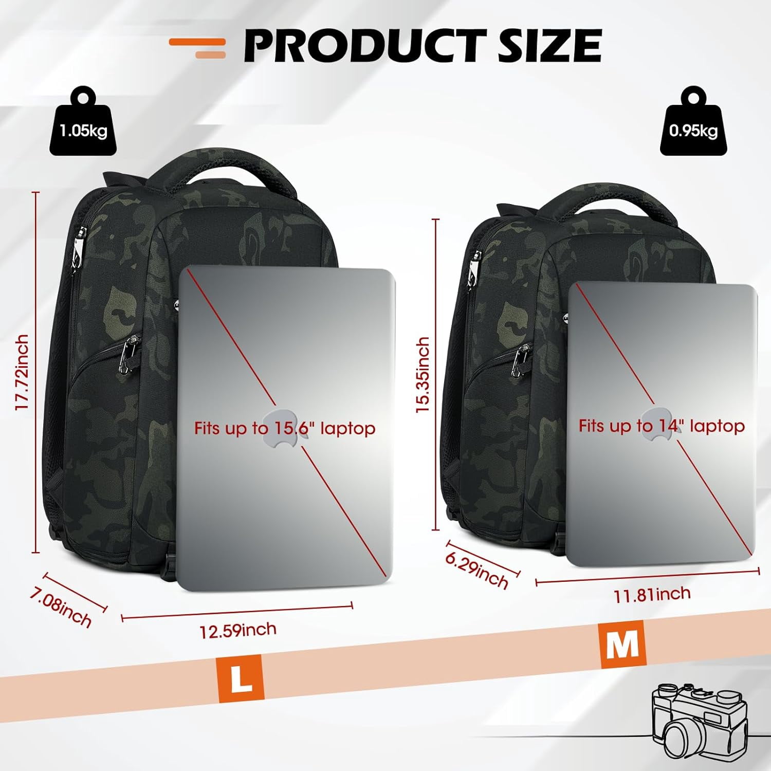 Camera Bag Backpack Professional for DSLR SLR Mirrorless Camera Waterproof Laptop Back Pack 14 Inch with Rain Cover Anti Theft Travel Case Large Capacity Photography Backpack Black