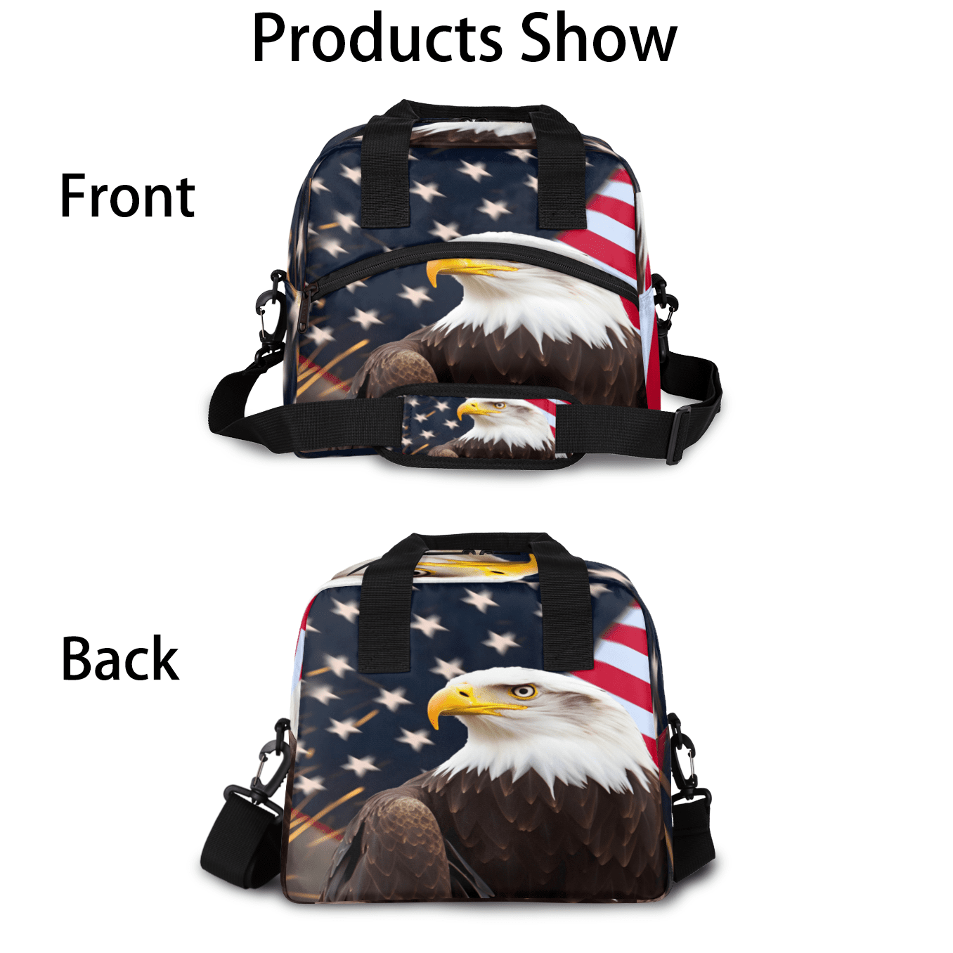 Herdesigns American Flag Eagles Insulated Lunch Bag for Women Men Adults Large Reusable Lunch Box 4th of July Leakproof Cooler Tote Bags with Adjustable Shoulder Strap