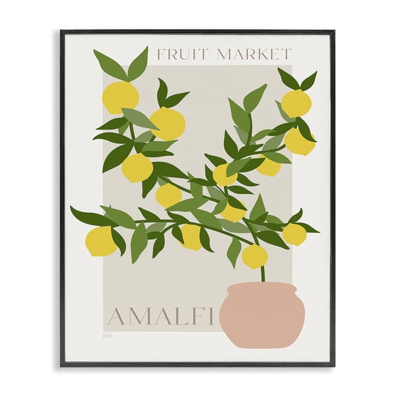Stupell Industries Contemporary Minimal Lemon Branch Black Framed Giclee Art, 11 x 14, by Natalie Carpentieri