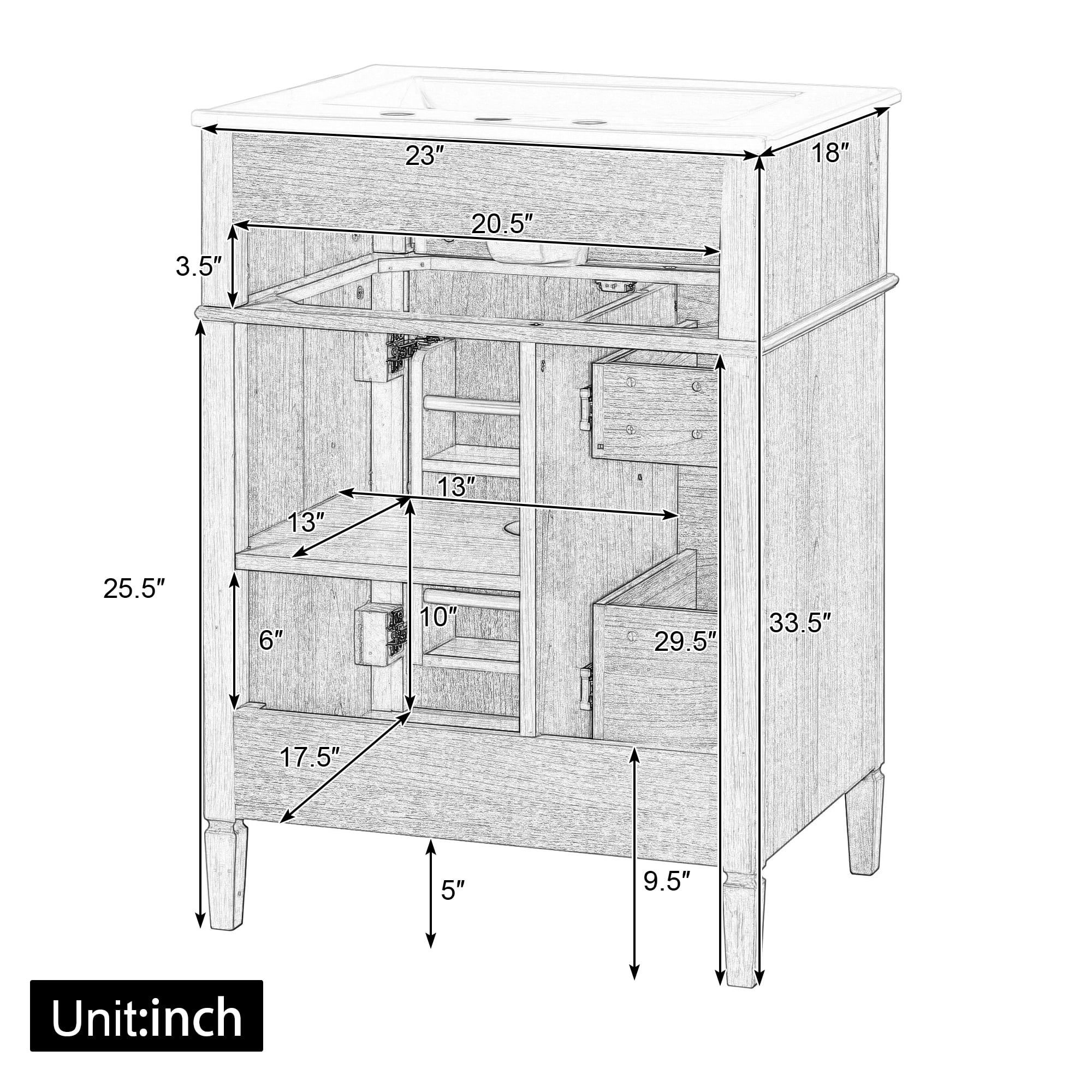 Harper & Bright Designs 24" Small Bathroom Vanity with Sink Top, Free Standing Single Basin Vanity Set with Flip-Out Drawer, 2 Soft-Close Drawers, 1 Soft-Close Door, Solid Wood & MDF, Wood