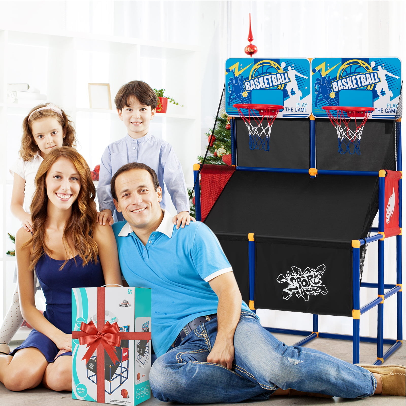 Topbuy Kids Basketball Hoop Arcade Game Double Shot Basketball Arcade with 2 Shatterproof Backboards