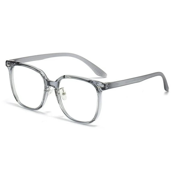 Trendy Oversized TR90 Eyeglasses with Silicone Soft Nose Pads - Anti-Blue Light Clear Gray Frames, Non-Prescription Flat Lenses, Fashion-forward Eye Protection Eyewear for Daily Use