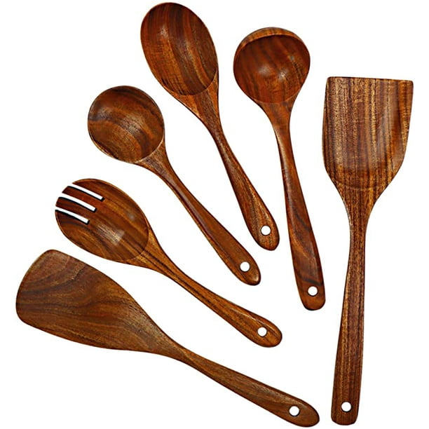 Juego de utensilios de cocina de madera, cucharas de madera para cocinar, cucharas de madera de teca natural para sartén antiarina, regalo, 1-9 piezas, juego zhangmengya LED