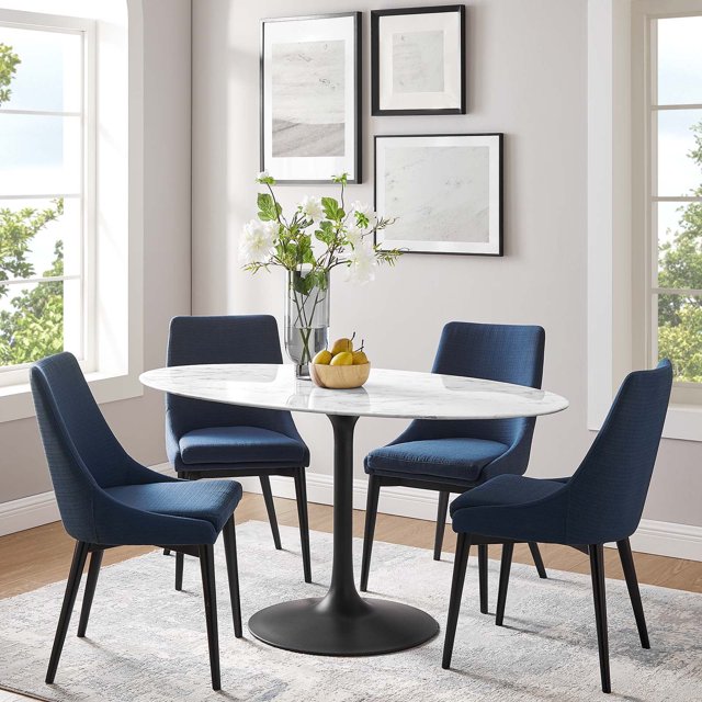 Modway Lippa 60" Oval Artificial Marble Dining Table in Black White