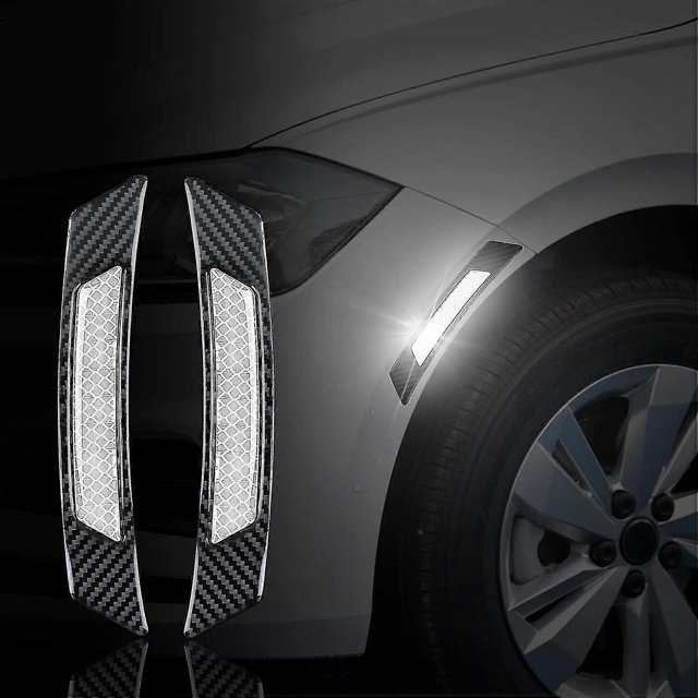 Universal 2PCS Carbon Fiber Car Fender Wheel Eyebrow Door Stickers Decal Protection Car Side Sticker Reflective Safety Decoration (White) Banmo