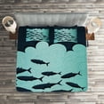 thumbnail image 2 of Ambesonne Fish Quilted Coverlet 3 Pcs, Surreal Ocean Life Theme, King Size, Blue Turquoise, 2 of 2