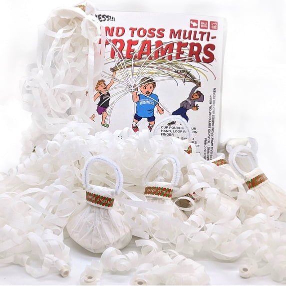 Maui Mon 10 Pack White Hand Toss Streamers - No Mess Dazzling Paper Throw Streamer - Confetti Poppers for Wedding, Graduation, Birthday, Drive by Parties