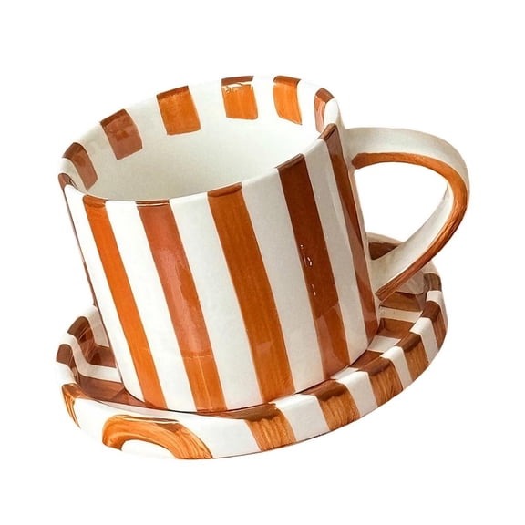 Giaone Elegant Striped Ceramic Mugs Saucer Pair 5Inch for Coffee Lover Office Home