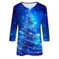 thumbnail image 5 of GaThRRgYP Lightweight Sweatshirts for Women,Fashionable Women's Christmas Printed Casual Round Neck Pullover 3/4 Sleeve Top Blue M, 5 of 5