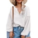 thumbnail image 1 of Blusa de mujer con volantes empalmado linterna manga larga con botones cuello en V Color puro señora Casual Top camisa para otoño blanco XL, 1 of 5