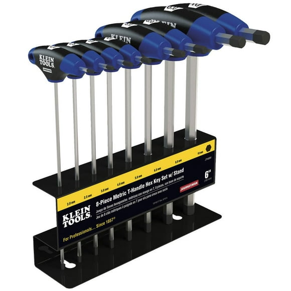 Klein Tools JTH68M T-Handle Hex Key Set, Metric Sizes Allen Wrench Set with 6-Inch Blades, Stand Included, 8-Piece