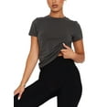 thumbnail image 2 of Franhais Women T-shirt, Crew Neck Short Sleeve Solid Slim Fit Summer Tops for Casual Daily, 2 of 7