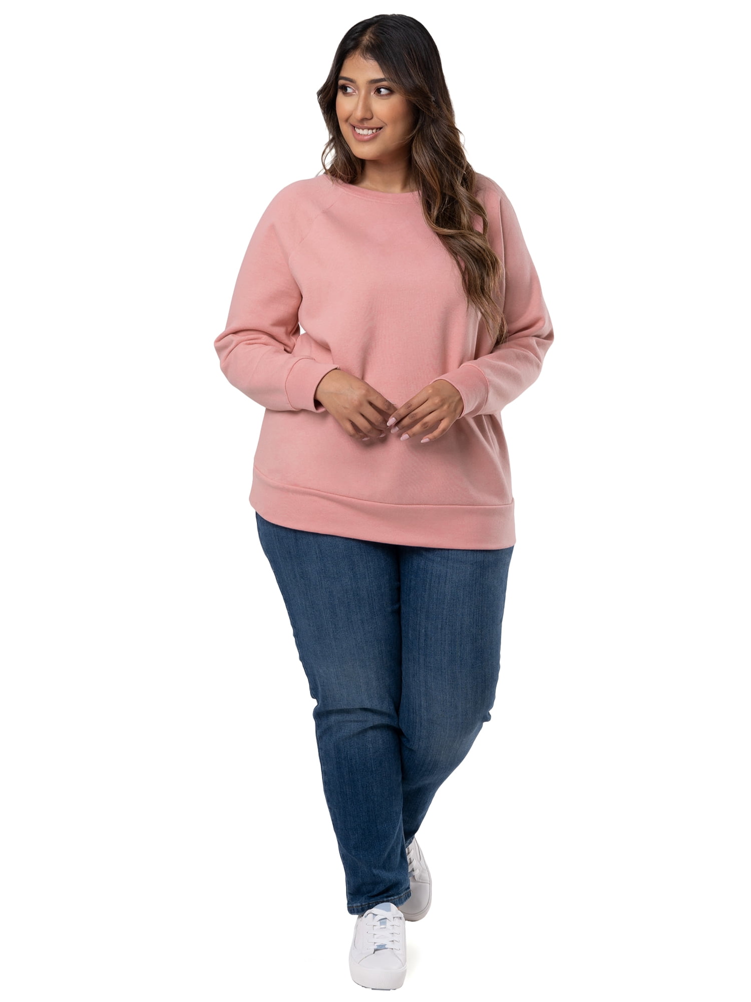 Terra & Sky Women's Plus Size Cotton Blend Fleece Sweatshirt, 2-Pack