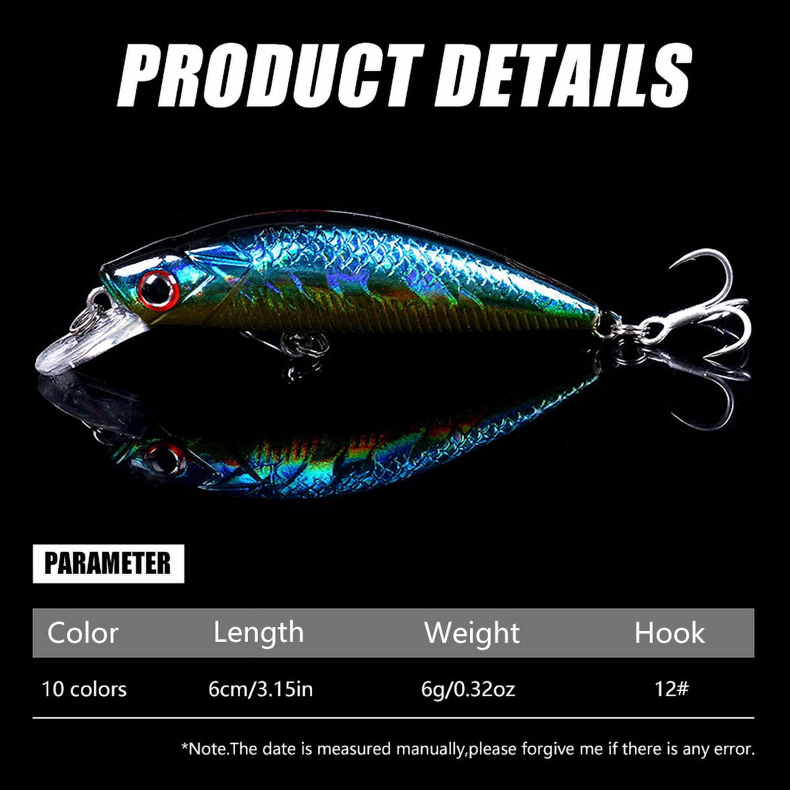 HENGJIA Fishing Lures Hard Bait Minnow VIB Lure with Treble Hook Life-Like Swimbait Fishing Bait Popper Crankbait Sinking Lure for Trout Bass Walleye Redfish, 10PCS