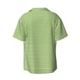 thumbnail image 2 of KLL Green Gingham Print Men's Shirt Short Sleeve Button Down Summer Cuba Beach Shirts- X-Large, 2 of 7