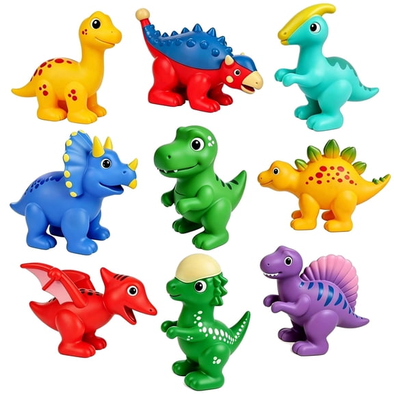 Sinekong 9Pcs Dinosaur Mold Free Bath Toys, No Hole Bath Toys, Soft, Squeezable & Float on Water, Easy-Grip Bath Toy Set, Great Pool Toys for Toddler Infant