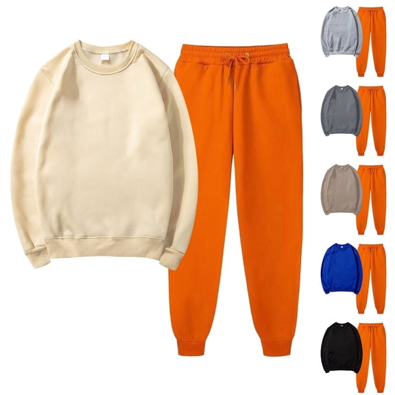 Ashirexll Womens Winter Sets, Outfits for Women, Solid Round Neck Pullover Top and Casual Sports Pants Soprts Two Piece Set
