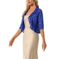 thumbnail image 4 of INSPIRE CHIC Lace Shrug for Women's Evening Wedding Half Sleeve Ruffle Hem Elegant Shrug M Royal Blue, 4 of 6