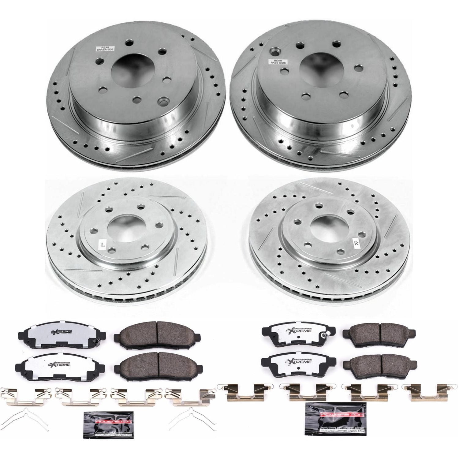 PowerStop Front and Rear Z36 Truck & Tow Carbon-Fiber Ceramic Brake Pad and Drilled and Slotted Rotor Kit Fits: NISSAN SUZUKI Select Models K4063-36