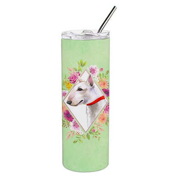 Carolines Treasures CK4284TBL20 Bull Terrier Green Flowers Stainless Steel 20 oz Skinny Tumbler 20 oz multicolor