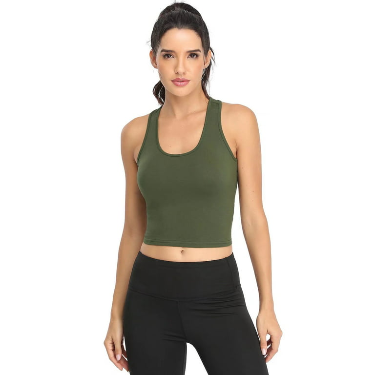 Joviren Cotton Workout Crop Top for Women Racerback Yoga Tank Tops Athletic  Sports Shirts Exercise Undershirts 4 Pack Black White Grey Olive XL 