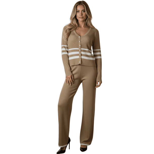 Set Mujer Pantalón Suéter Tejido Outfit Casual Chic