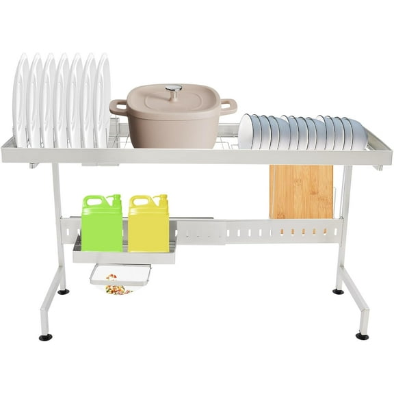 Over The Sink Dish Drainer Drying Adjustable Length Over Sink Dish Drying Rack, Multifunctional Kitchen Organizers, Can Be Placed Tableware, Cups, Cutting Board（88x26x50cm）