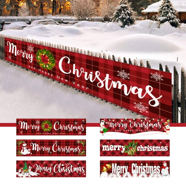 Large Christmas Yard Banner 98x19 Inches - Outdoor Holiday Porch Trim Decorations with Metal Rings for Easy Hanging