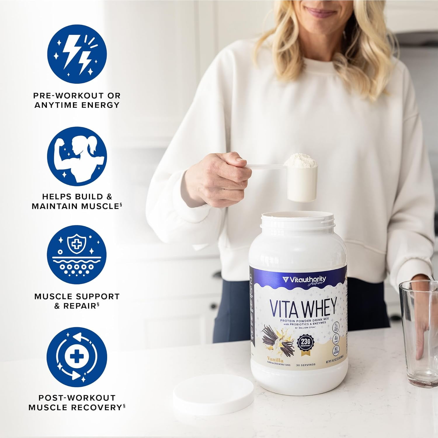 Vitauthority Vita Whey Protein Powder for Women with Probiotics and Enzymes, Salted Caramel, 35.2 oz, 30 Servings