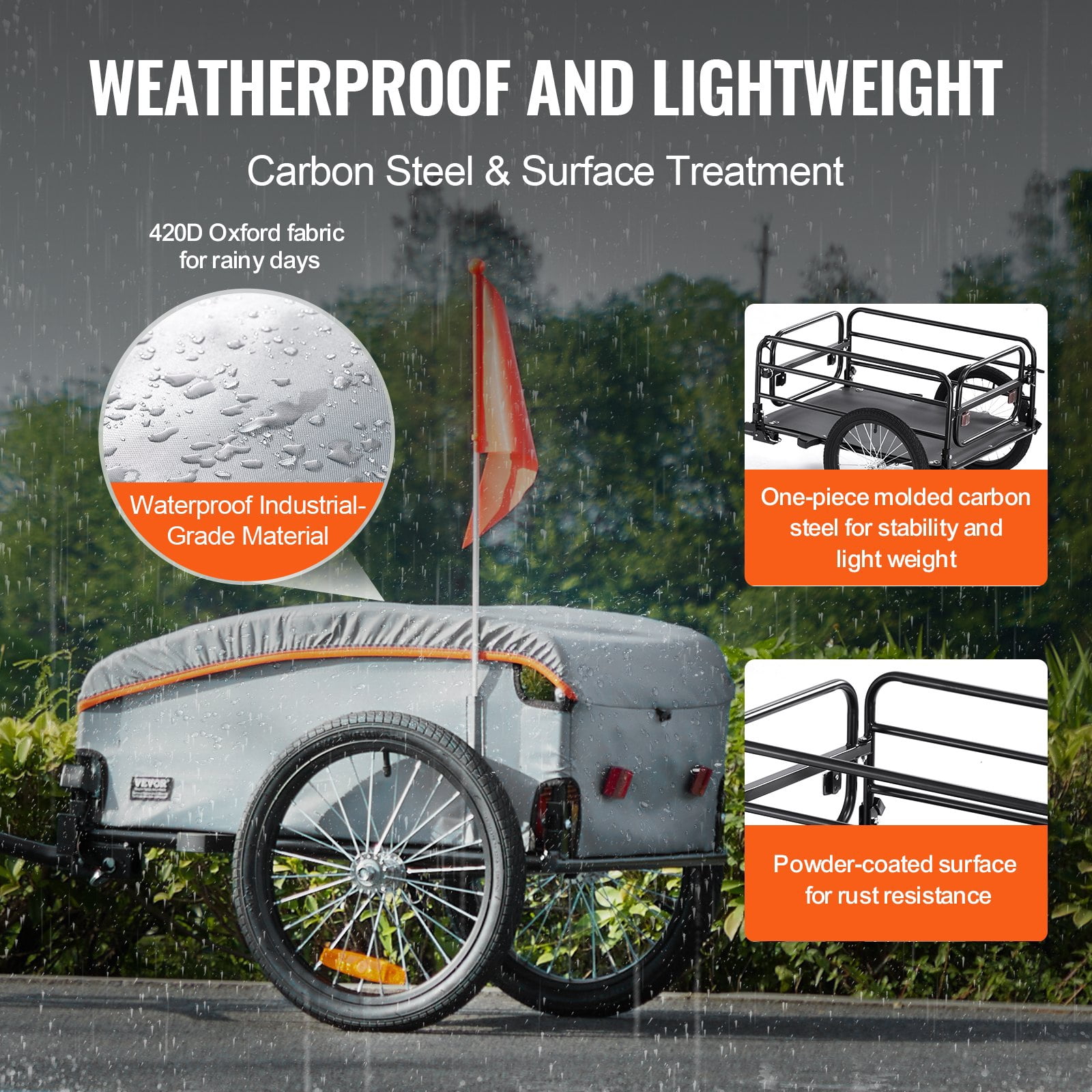VEVOR Foldable Heavy-Duty Two-Wheels Cargo Trailer, White and Orange