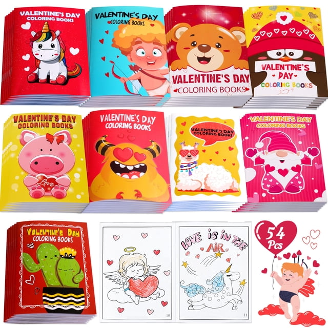 Libros para colorear 90shine para el Día de San Valentín para niños, 54 unidades