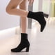 thumbnail image 4 of NECHOLOGY Botas Mujer Adulto Femenino Zapatos Botines para mujer Botas de mujer de tela con punta cuadrada y tacón y grueso Color sólido Media Botas de tamaño Botines Botas (Black, 6.5), 4 of 6