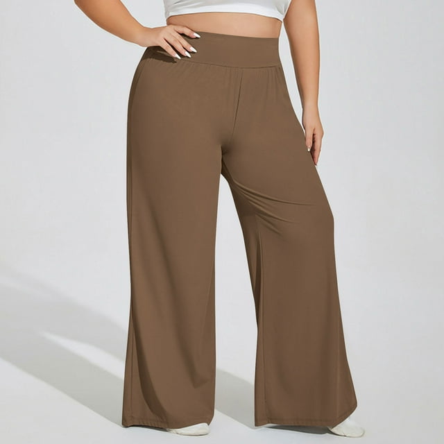 Timegard Plus Size Pants for Women High Waist Ruched Loose Comfy Lounge Pants Wide Leg Workout Trousers