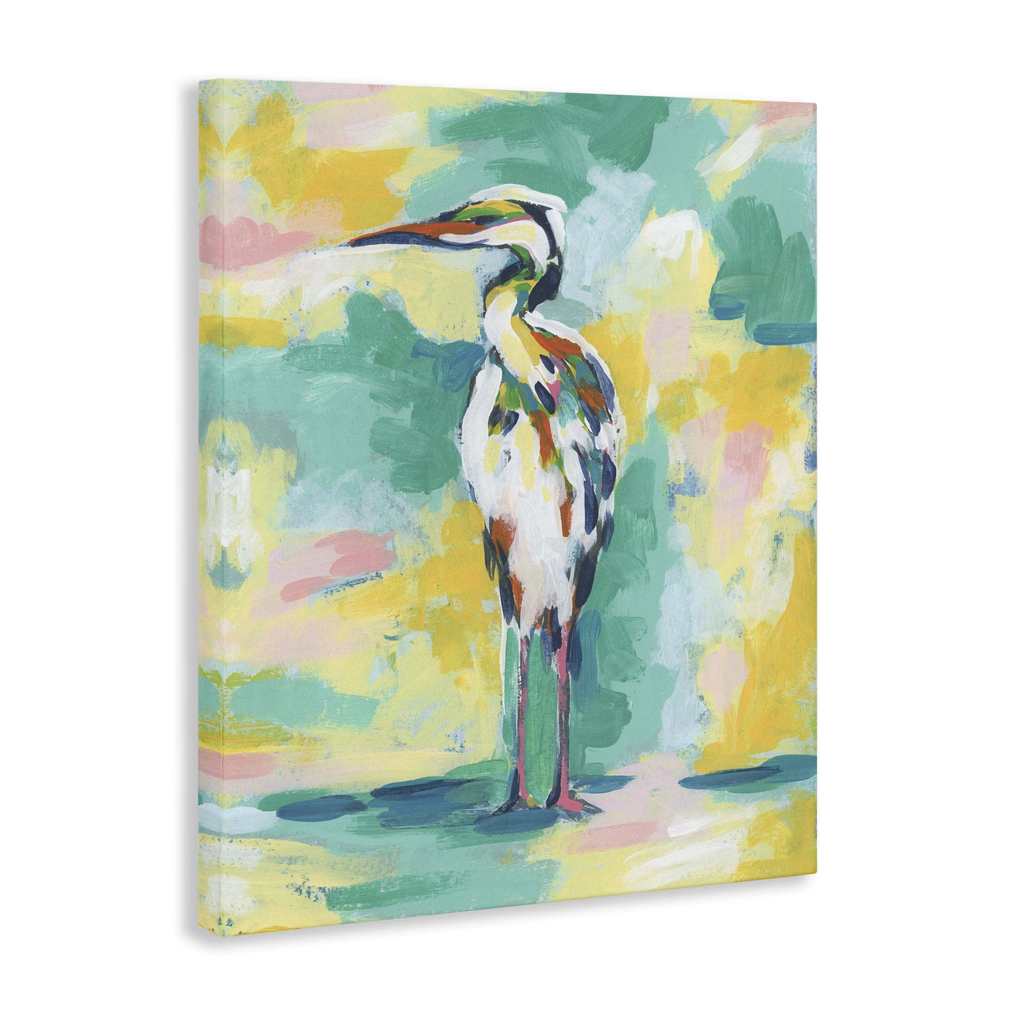 Stupell Industries Blue & Yellow Crane Animals Painting Wrapped Canvas Art Print Wall Art, 30 x 40