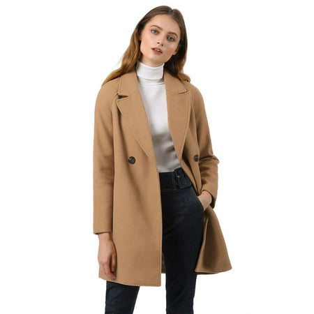 Women's Notched Lapel Double Breasted Raglan Above Knee Winter (Best Winter Jacket Brands For Women)