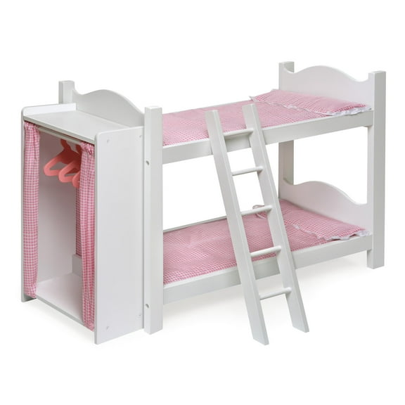 Badger Basket Doll Bunk Bed with Clothing Armoire and Hangers for Dolls up to 22 inches - White