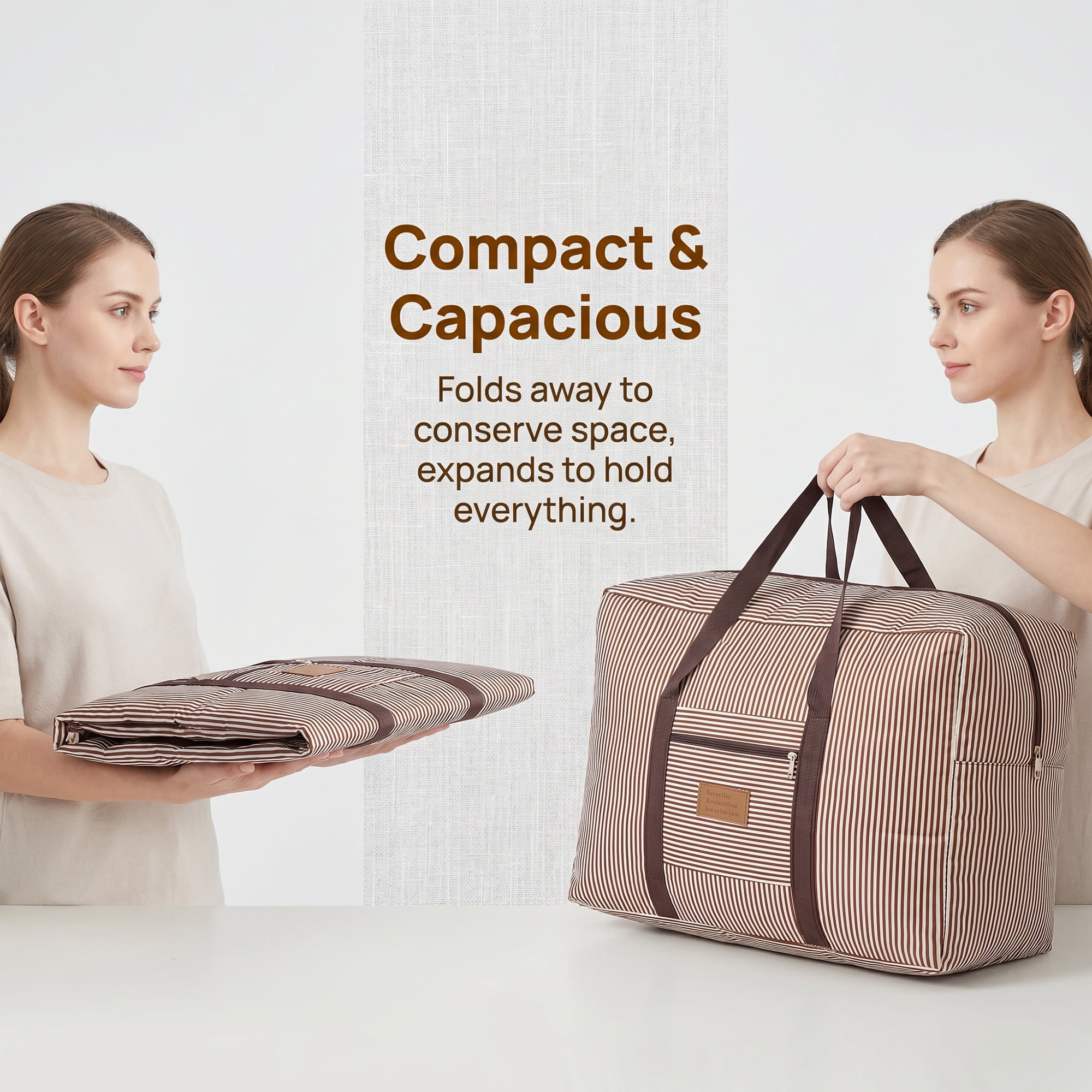 Unique Bargains Large Capacity Striped Oxford Travel Bag Coffee Brown 19.7" x 15.7" x 9.8"