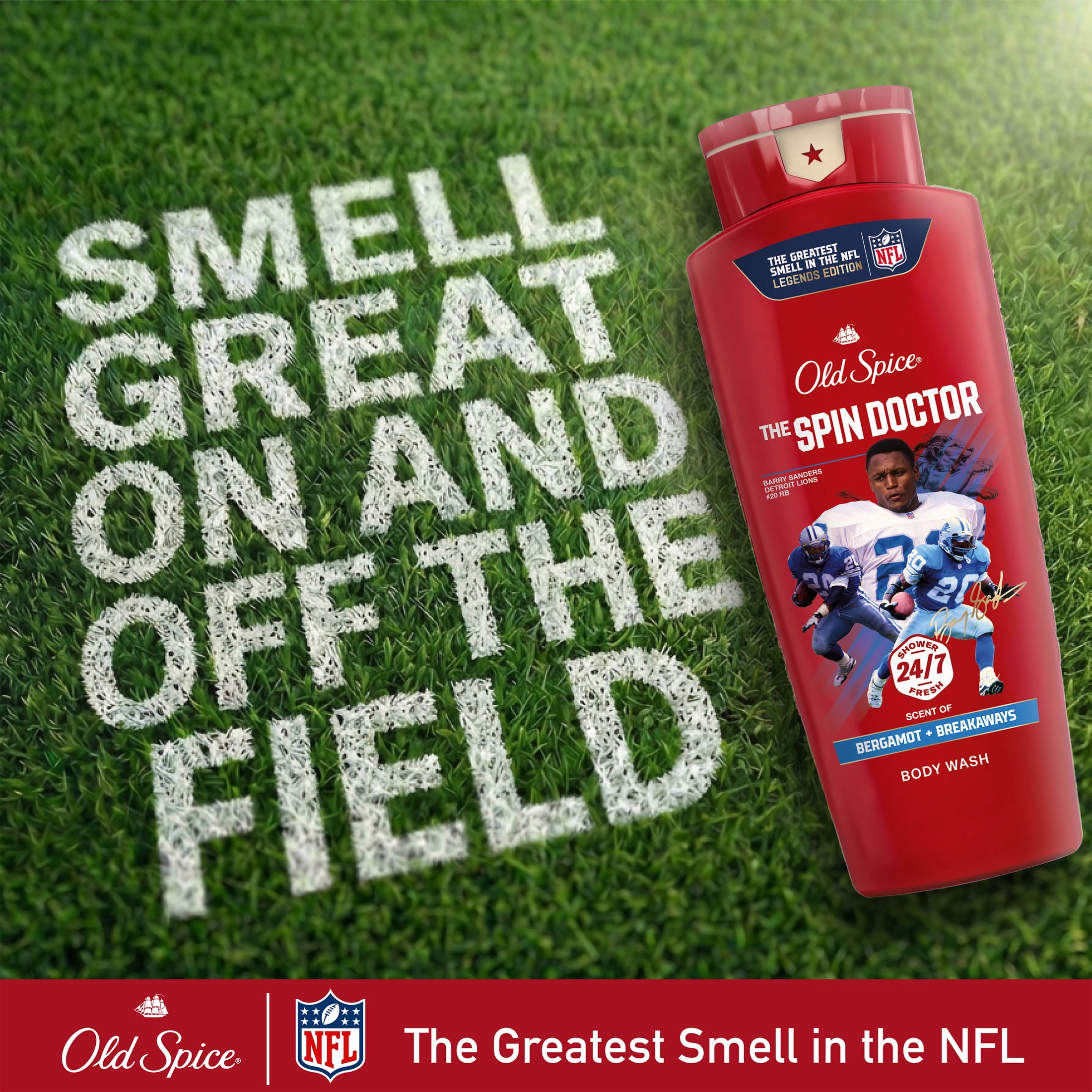 Old Spice Body Wash for Men, NFL Collection, Barry Sanders, Scent of Bergamot + Breakaways, 24 fl oz