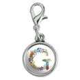 thumbnail image 1 of Letter G Floral Monogram Initial Antiqued Bracelet Pendant Zipper Pull Charm with Lobster Clasp, 1 of 5