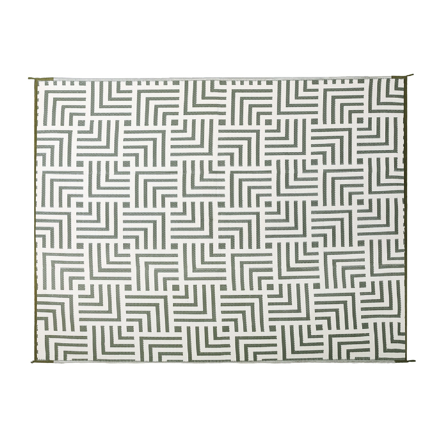 Reversible Mat 8x10 Foot Outdoor Polypropylene Pattern Patio Rug, Olive Green/Beige