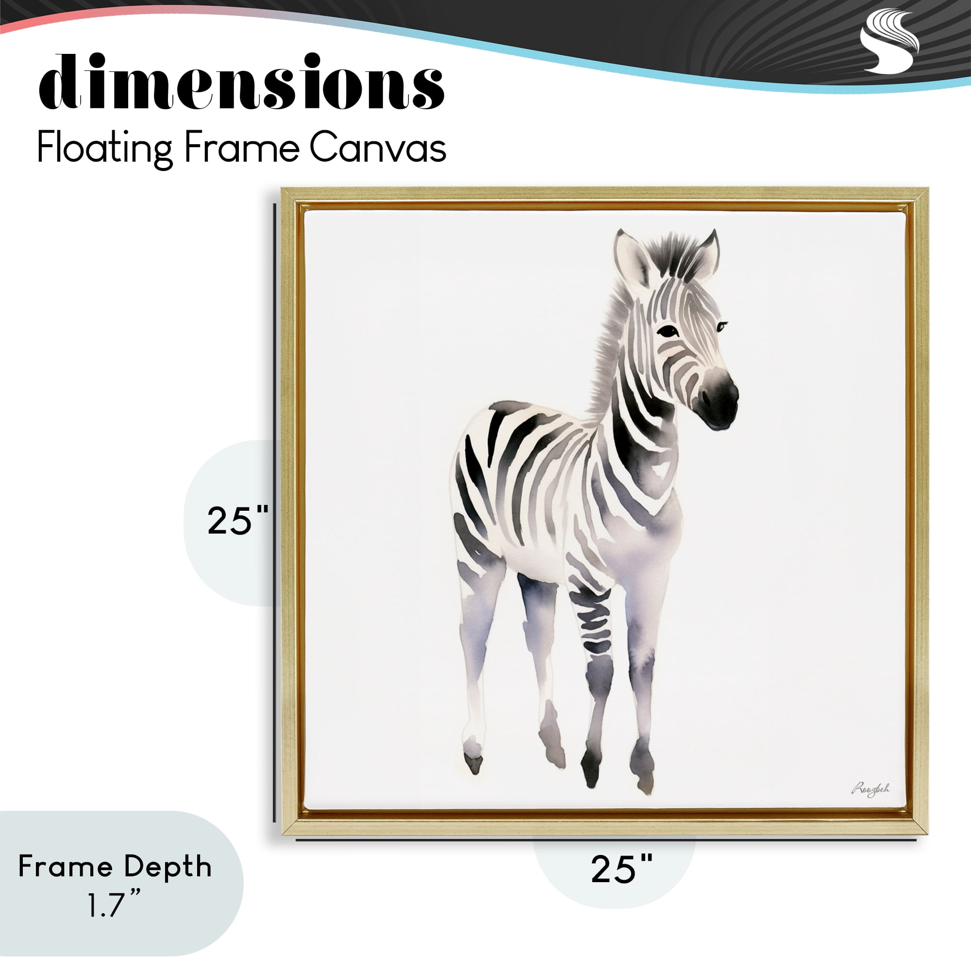 Stupell Industries Minimal Zebra Foal Gold Framed Floater Canvas Wall Art, design by Roozbeh