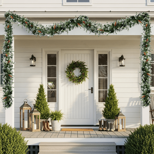 2-Pack 9FT Pre-Lit Snow Flocked Christmas Garlands, 440 Branch Tips, 200 Warm White LEDs for Indoor/Covered Outdoor (Mantel/Staircase)