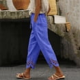 thumbnail image 2 of ZQUUVOU Linen Capri Pants for Women Drawstring Waist Cotton Blend Hollow Out Hem Ankle Length Casual Boho Cropped Trousers Purple, 2 of 5
